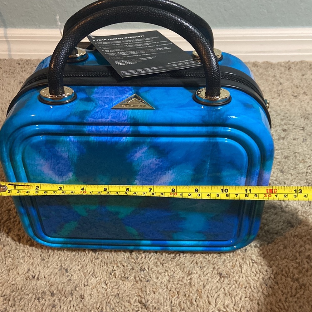 NWT-blue watercolor  Hardside Cosmetics Case w/ Crossbody Strap, Organizer - Picture 9 of 15